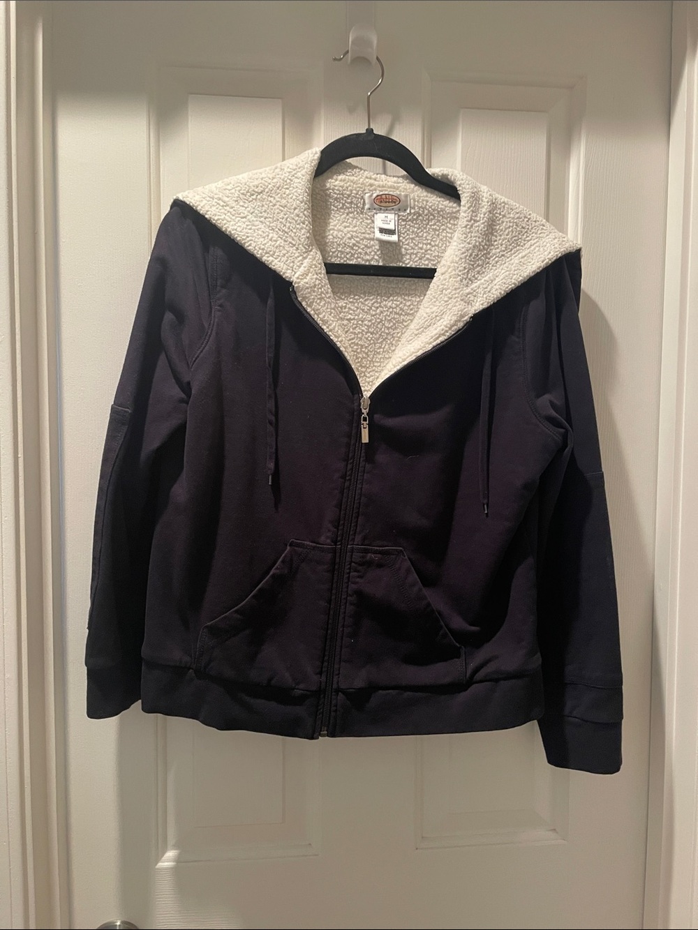 Talbots Black Zip-Up Teddy Jacket with Cream Sherpa Lining